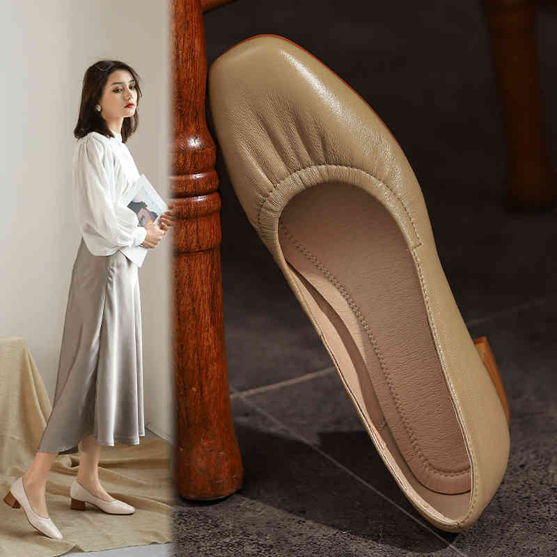 

Sandals leather genuine women's shoes fashion spring and autumn plied with shallow pumps square toe thick heel size 34- handcrafted CJGK, 1# shoe box