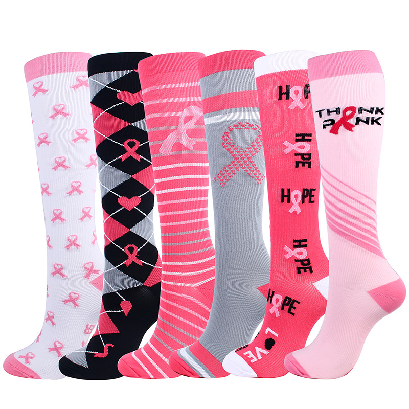 

Men Women Compression Socks Ribbon Printing Knee Sports Stockings (20-30mmHg) for Running,Travel,Cycling,Pregnant,Edema,Nurse, Black