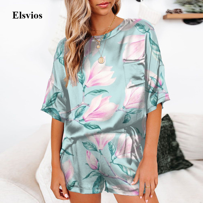Bustiers & Corsets Casual O Neck Satin Shirt And Silk Shorts Suits Pajamas Fashion Short Sleeve Women Two Piece Set 2021 Summer Pr-image-688264920