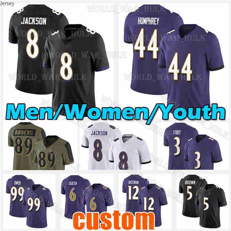 

8 Lamar Jackson Football jersey Marquise Brown 99 Odafe Oweh Patrick Queen Raven Marlon Humphrey Rashod Bateman Baltimores Mark Andrews Justin Tucker Ray Lewis Reed, Custom men (w y)