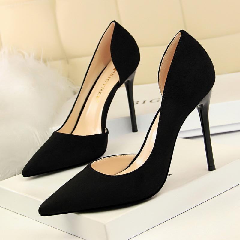 

Pumps Women High Heels Suede Leather Office Black Shoes Ladies Sexy Pointed Toe Stiletto Shallow Party Wedding Chaussure Dress, Black 11cm