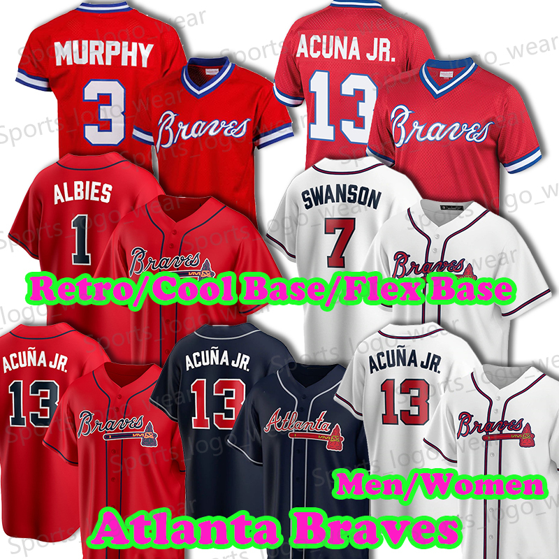 

Atlanta Braves Baseball Jerseys Mlb 13 Ronald Acuna Jr. Freddie Freeman Ozzie Albies Dansby Swanson Chipper Jones Austin Riley Men Abraham A, Blue;black