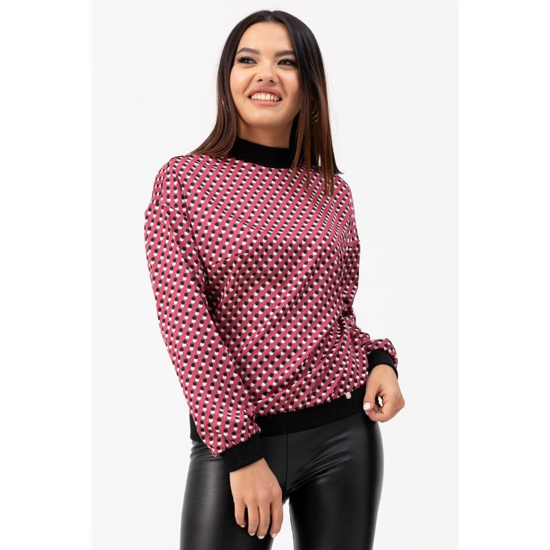 

Women's Blouses & Shirts Satin Big Size Blouse Double Polkadot Pattern Sleeve Detailed Half Turtleneck Shirt %92 Polyester Fancy Turkey, White