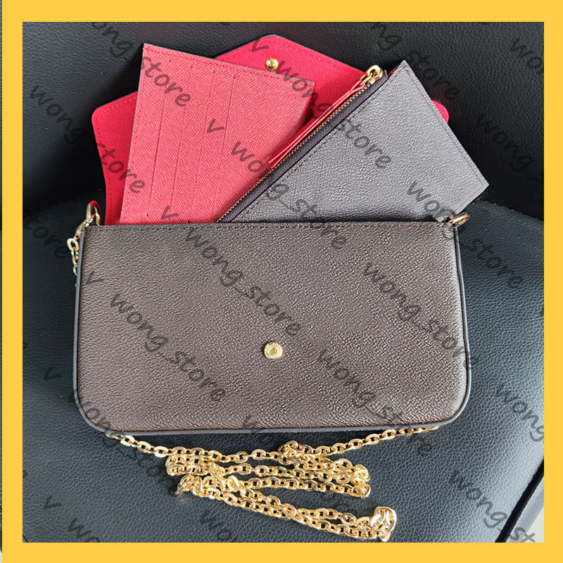 

Women luxurys designers shoulder bags 2021 fashion lady wallet on chain 3 pcs set wallets multicolor cross body bag handbag 20123104W, Box