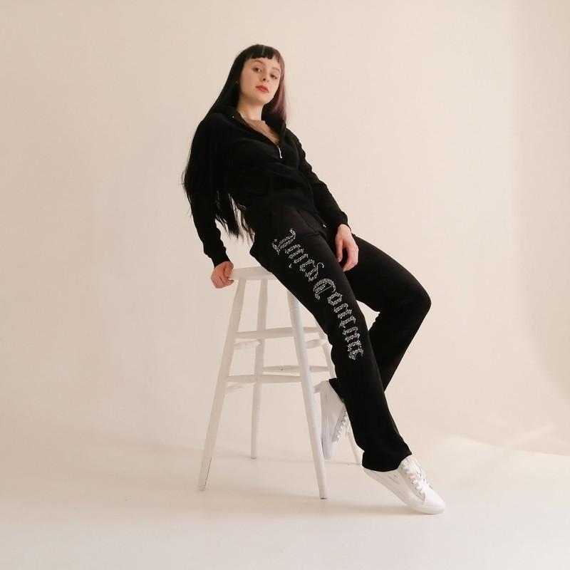 

Women's Two Piece Pants Women Velvet Sweatshirt Letter Pattern Zipper Rhinestone Print Suit Hoodies Sportswear+Pants Track Elegant 2Pcs Set, White