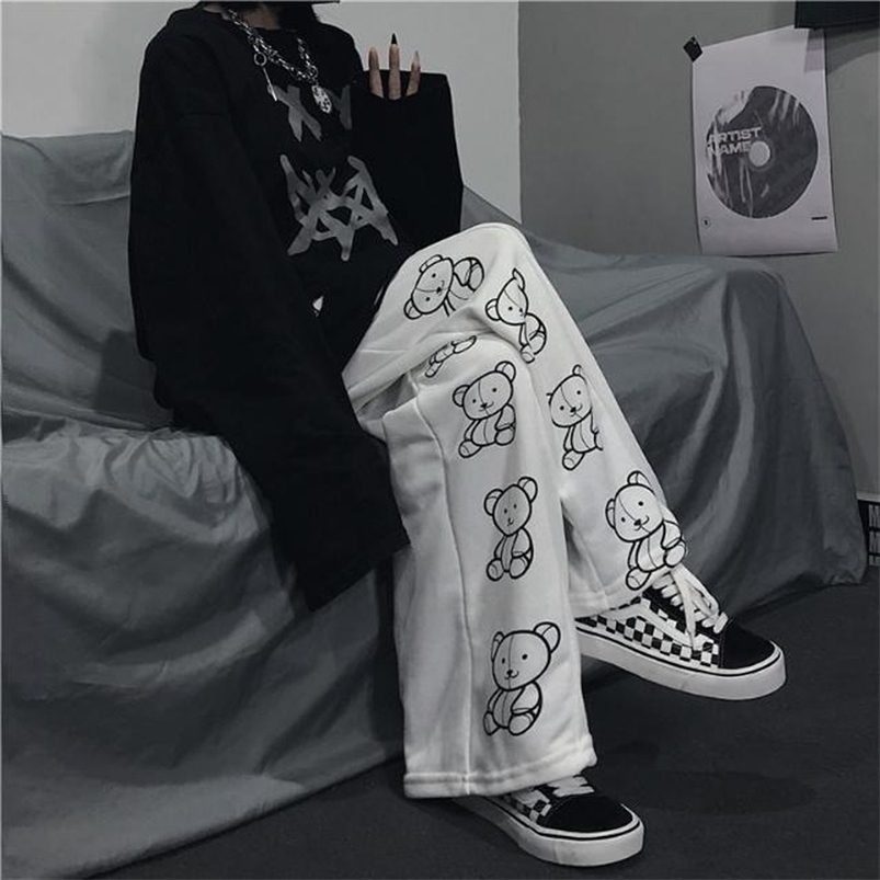 

HOUZHOU Korean Style Wide Leg Pants Cartoon Print Harajuku Trouser Streetwear Autumn Fashion Casual Sweatpants Female 210721, Gray