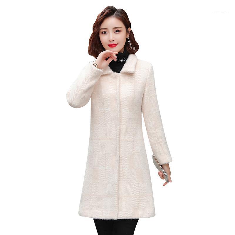 

Women' Wool & Blends Autumn Winter Jacket Women Fashion Mid-Length Woolen Windbreaker Female Gold Mink Coats Woolan Thick Cotton Outerwear, Apricot