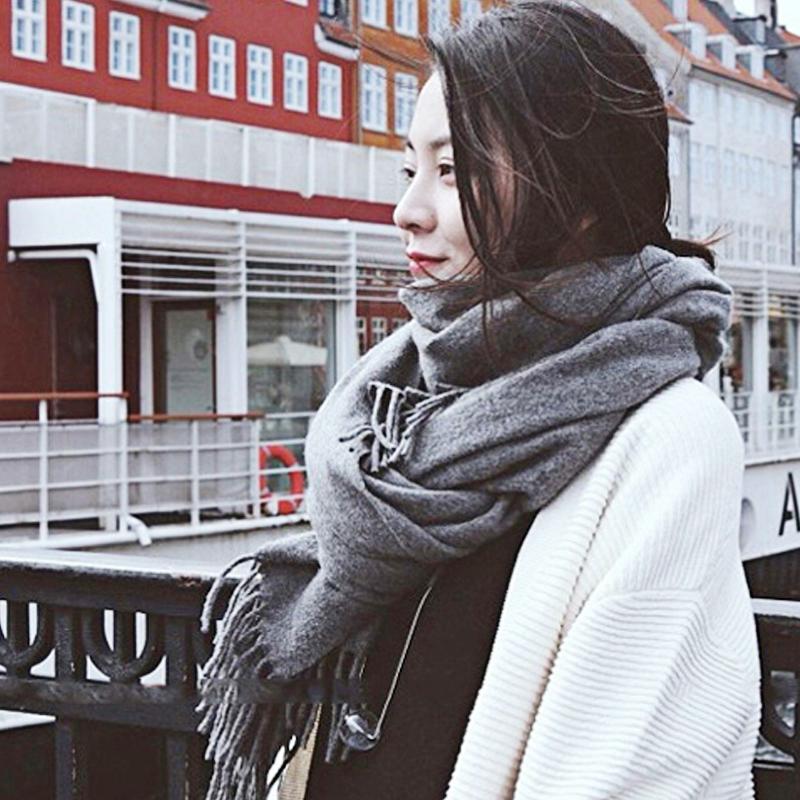 

Scarves Fashion Autumn And WinterImmitation Wool Scarf Women Winter Thick Solid Color Dual-purpose Long Cashmere Shawl With Men's