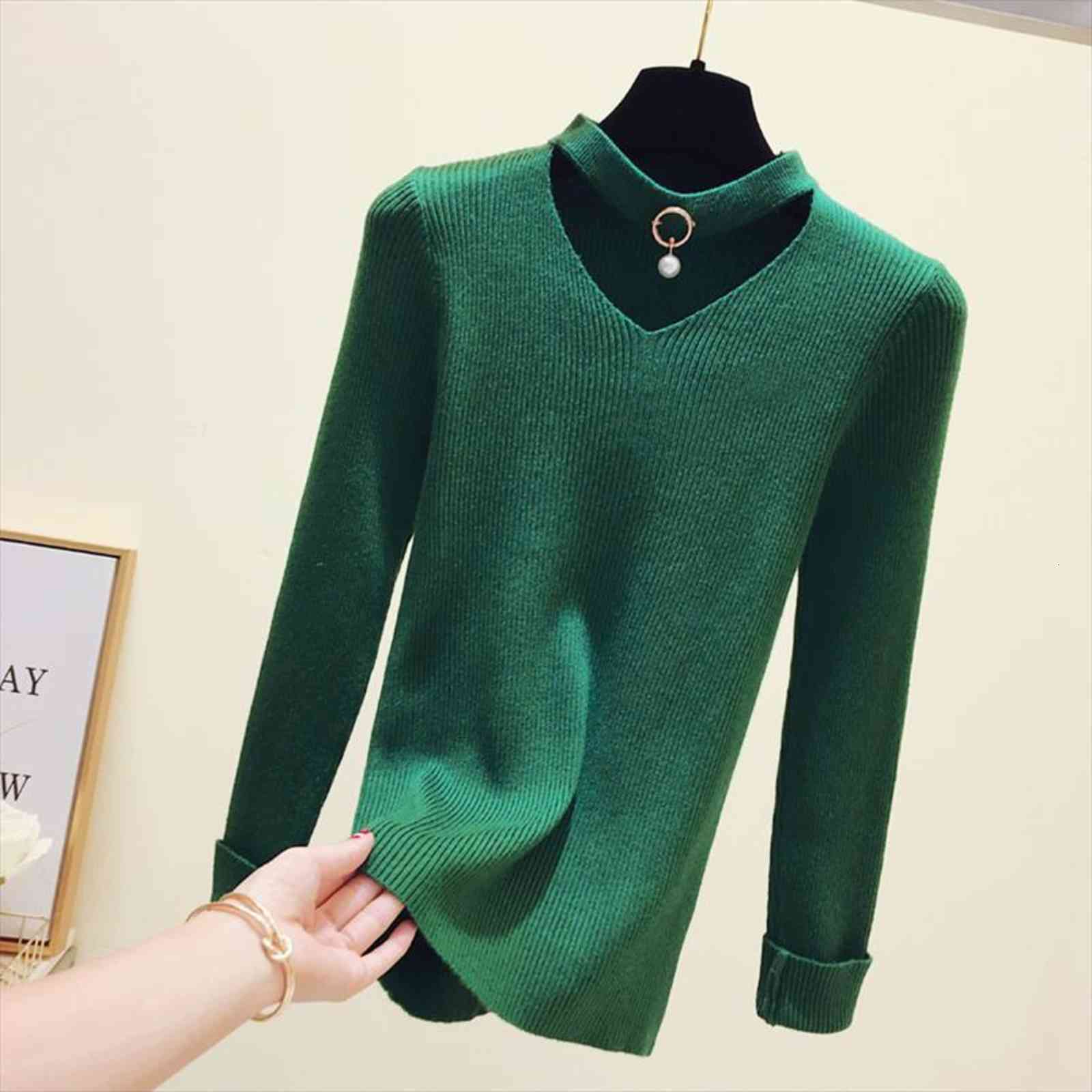 

basic women pullover knitted sweater long sleeve v neck autumn winter soft elasticity pull femme black, White;black