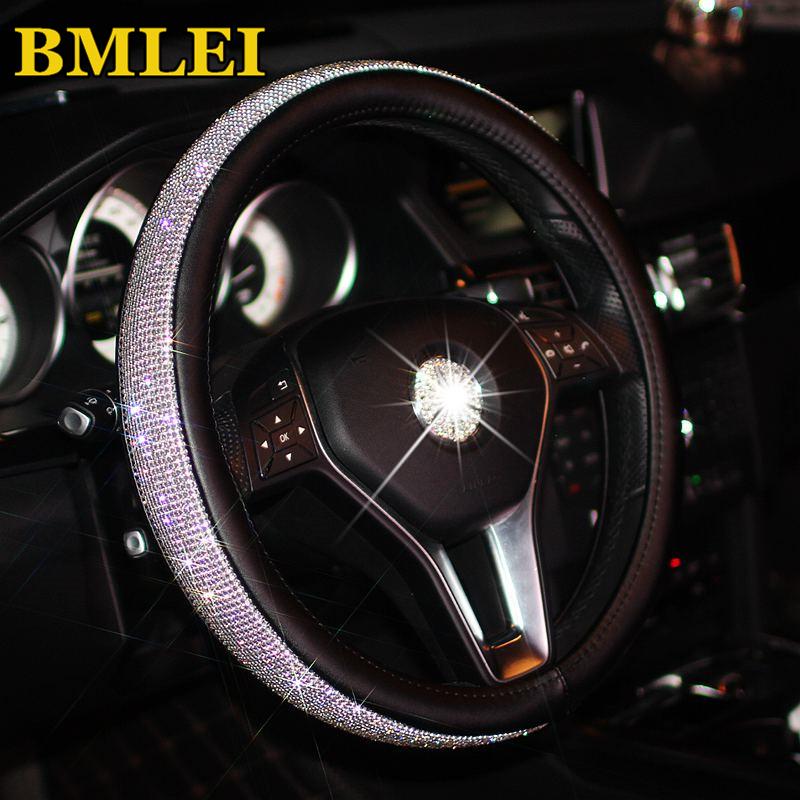 

Steering Wheel Covers Bling Rhinestones Crystal Car Cover PU Leather Steering-wheel Auto Accessories Case Styling