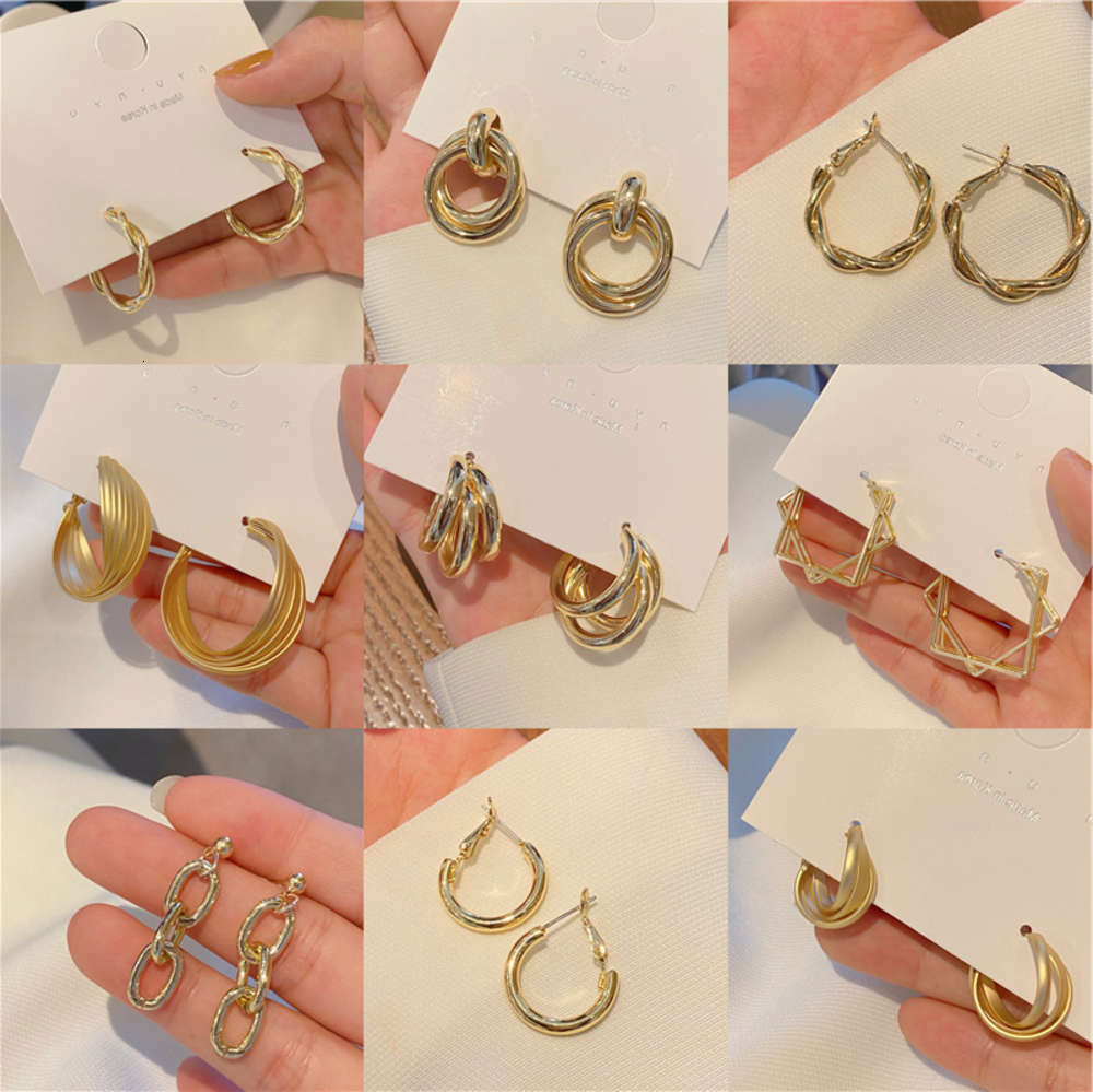 

earrings Metal silver needle Circle Earrings female exaggerated geometry simple personality design temperament net red big earrings, Golden