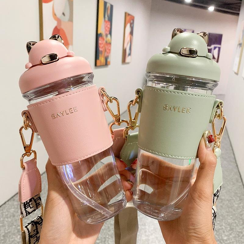 

Mugs With Strap TRITAN Plastic Cup Fashion Ladies Portable Outdoor Student Water Straw Drinkware Cute Girl Gift C, Pink