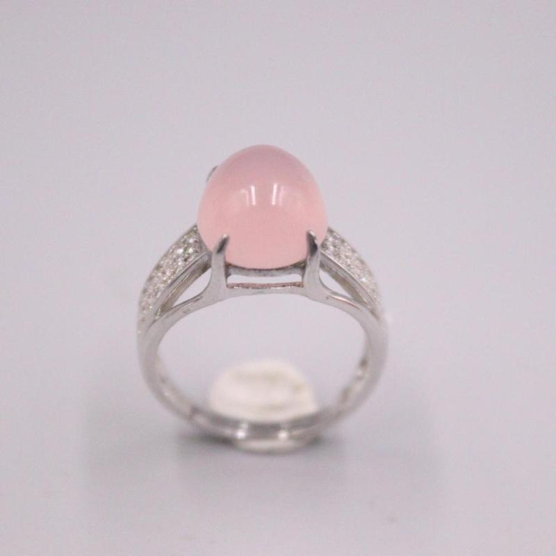 Cluster Rings Pure 925 Sterling Silver Ring Width 12mm Pink Chalcedony Bead Zircon Lace Adjustable US Size 7-9-image-703992890