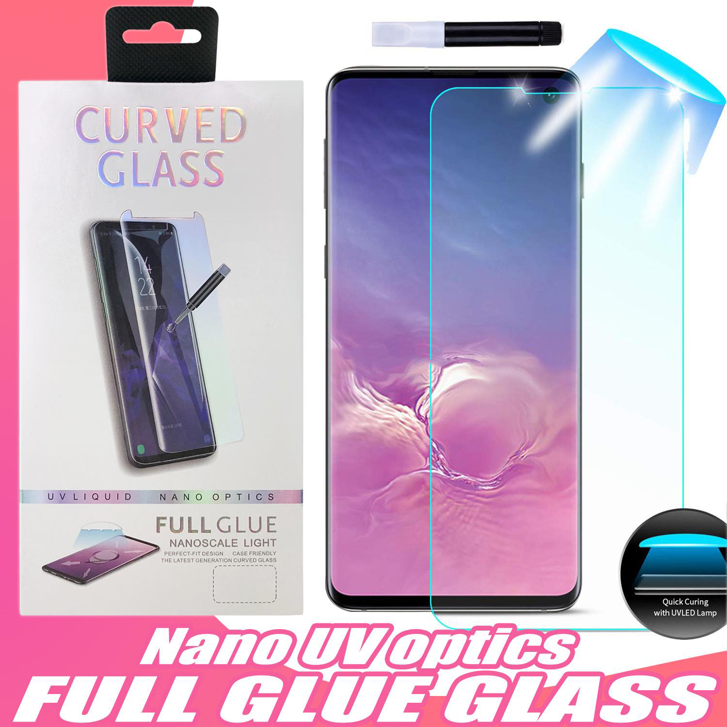 

Liquid Full Glue Tempered screen Protector Glass For Samsung Galaxy S20 Ultra Note 20 10 S10 plus oneplus 8 Friendly Glasses with UV Light