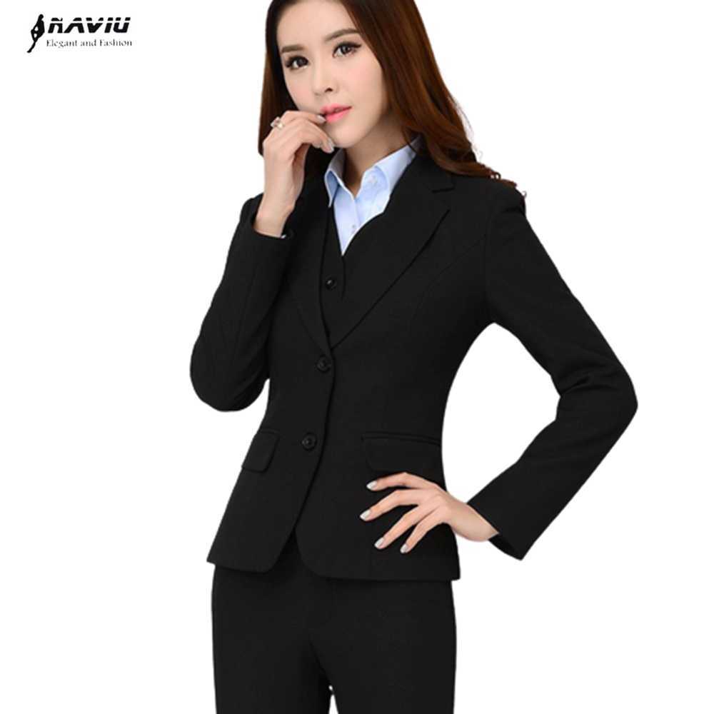 

Fashion Women Professional Work Wear Formal Suits Long Sleeve Blazer and Pant Female Office et Winter Clothing 210604, Gray coat and skirt