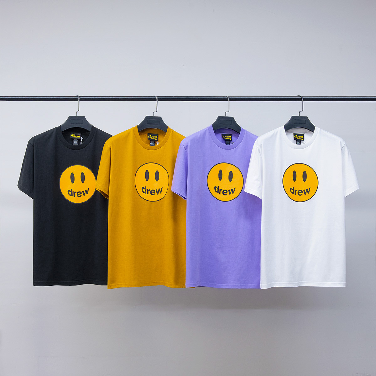 

Drew smiley face short sleeve men's T-shirt house Justin Bieber L3GI, White;black