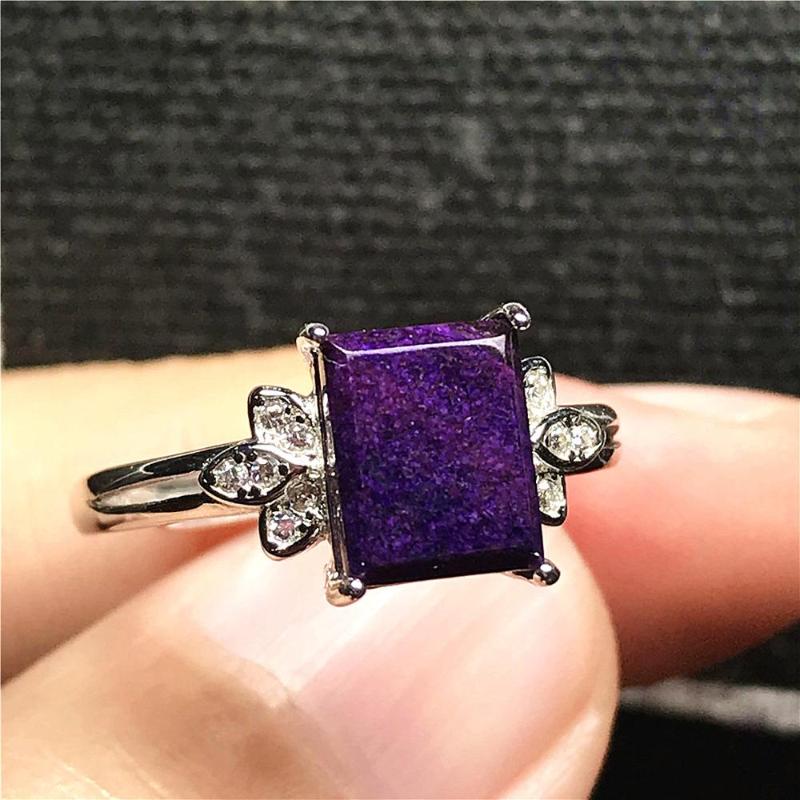 

Cluster Rings Real Natural Royal Purple Sugilite Ring For Woman Man Anticancer Stone 9x7mm Beads Adjustable Size 925 Silver Jewelry