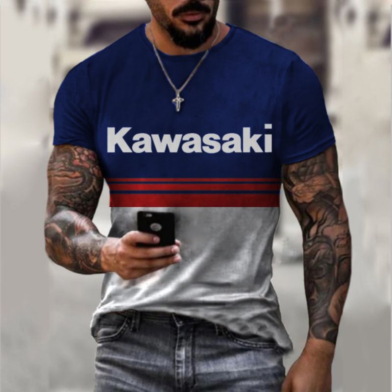 

KAWASAKI original 3D printing T-shirt unique fashion beautiful breathable comfortable daily party travel visual impact Gothic Style Mens short sleeves, Army green