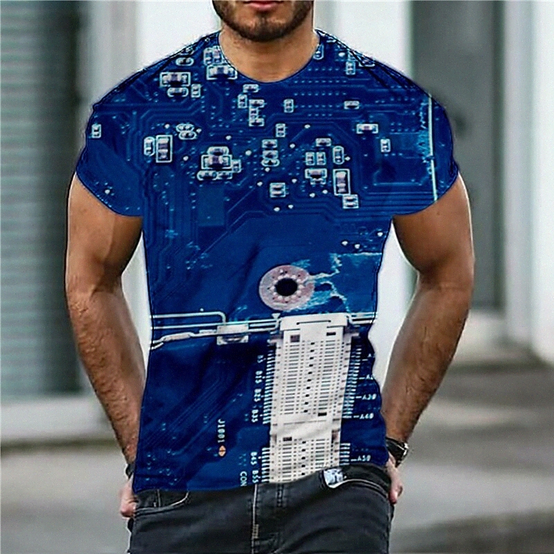 Men's T shirt 3D Print Graphic Technology Crew Neck Daily Sports Print Short Sleeve Tops Casual Classic Designer Big and Tall Green Blue 33G