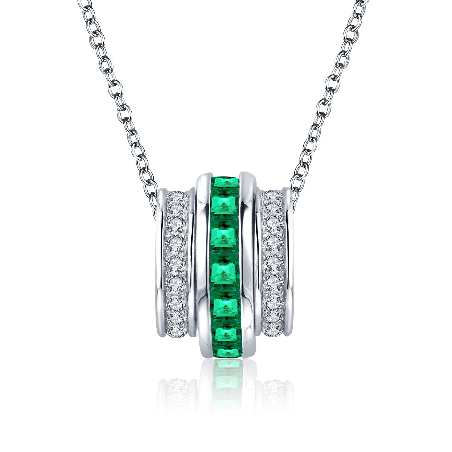

Top Zambia Emerald Pendant Necklace, Silver
