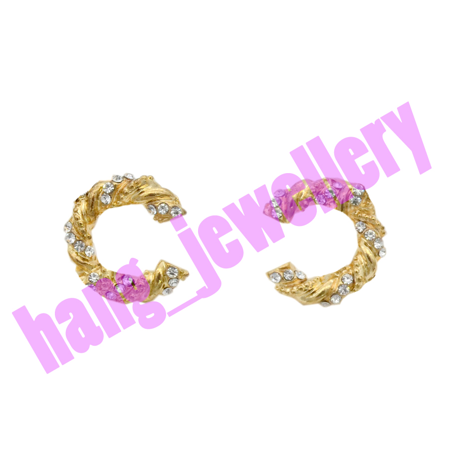 

Zero Profit CHANNEL Crystal Letter Stud Earrings Bling Pearl Diamond Studs Fashion Women Rhinestone Designer Earring with Box