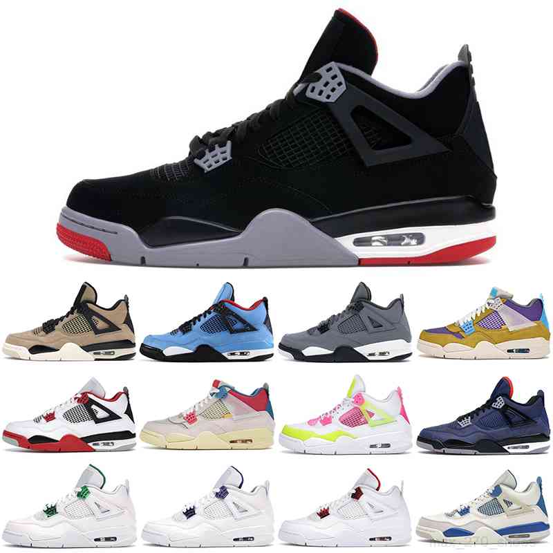 

2021 Basketball Shoes Men 4s 4 oreo Pure Money Cool Grey Royalty University Red Union Guava Lemon Thunder Mens Trainers Sports Sneakers Size, Fire red