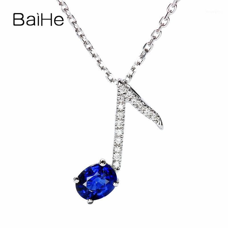 

Solid 18K White Gold 0.40CT Oval Natural Sapphire Women Fine Jewelry Musical Notes Diamond Pendant Necklaces Chains
