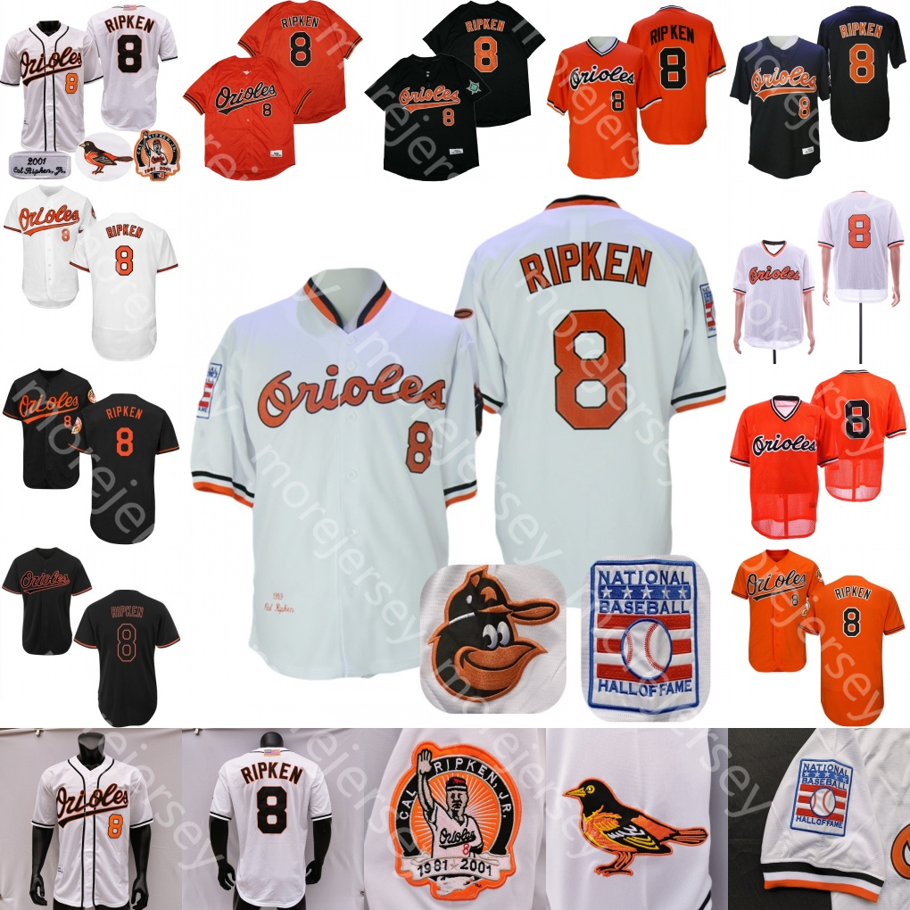 

Cal Ripken Jr Jersey 1975 1983 1993 2001 Pullover Button Cooperstown 2007 Hall Of Fame Patch White Black Orange Player Mesh BP Size S-3XL, Blue;black
