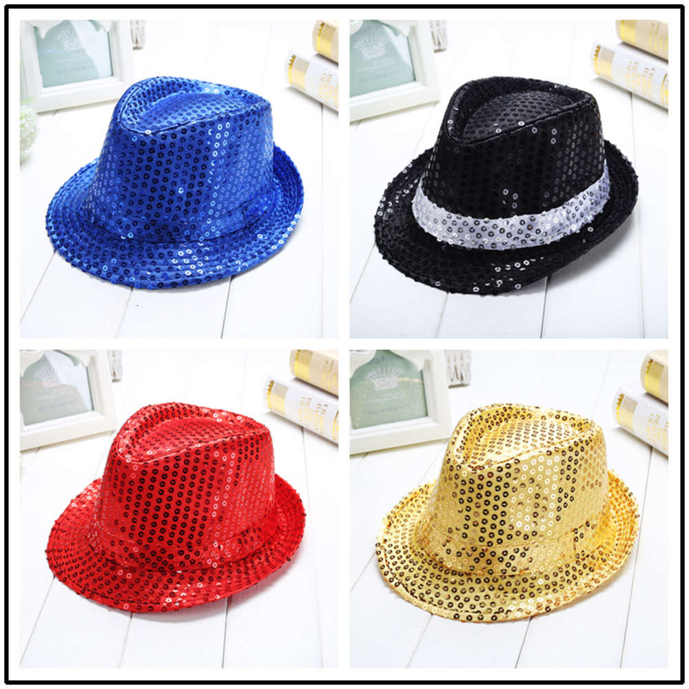 

Children's jazz hat Korean version British Sequin men's and women's top children's performance dance stage, Yellow
