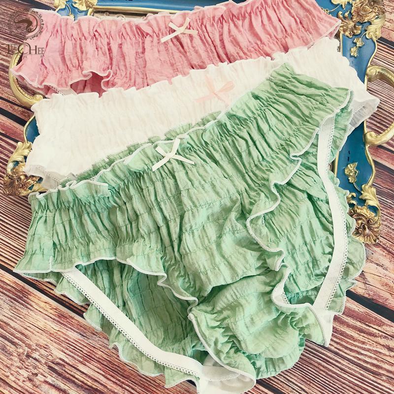 

Women's Panties Cute Japanese Underwear Women Pink Pure Cotton Girl Japan Style Bow Ruffle Briefs Underpants Lingerie, Green