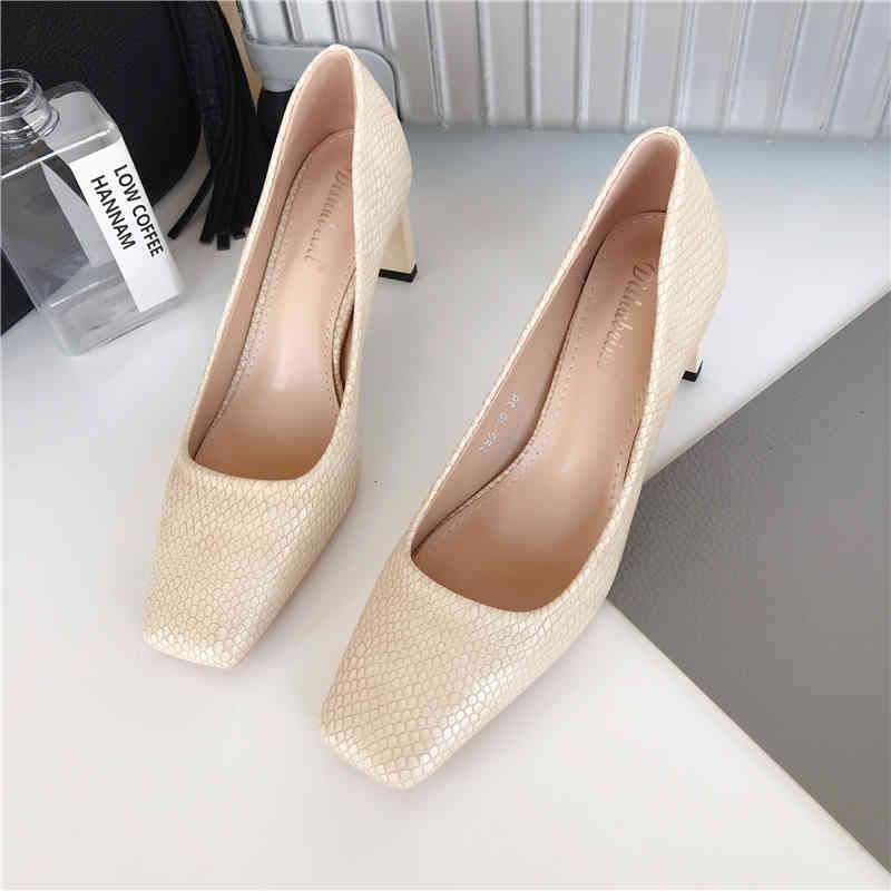 

Sandals Autumn fashion female bombs printed ladies high heels thumbs shallow square foot slidg to office work shoes woman 39 4W07, Brown