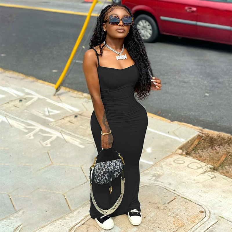 

Sexy slim solid color suspender skirt Casual Dresses Women's Clothing, Black