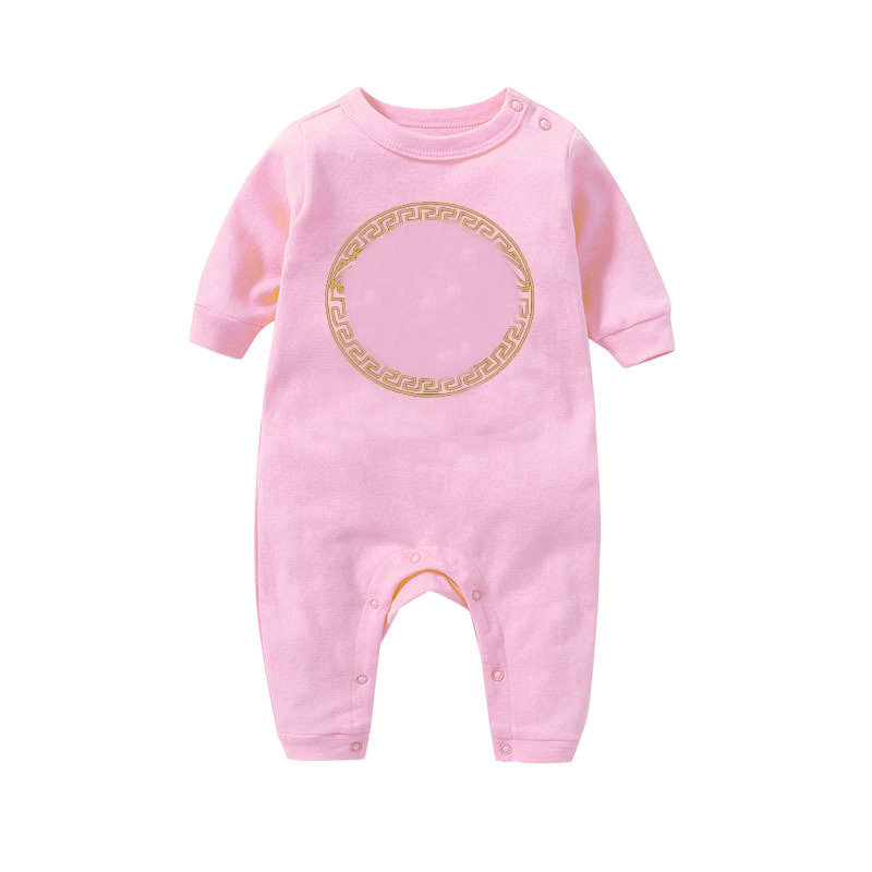 

Spot goods newborn kids Rompers baby Boys and girls Fashion designer print pure cotton Long sleeve jumpsuit, Blue