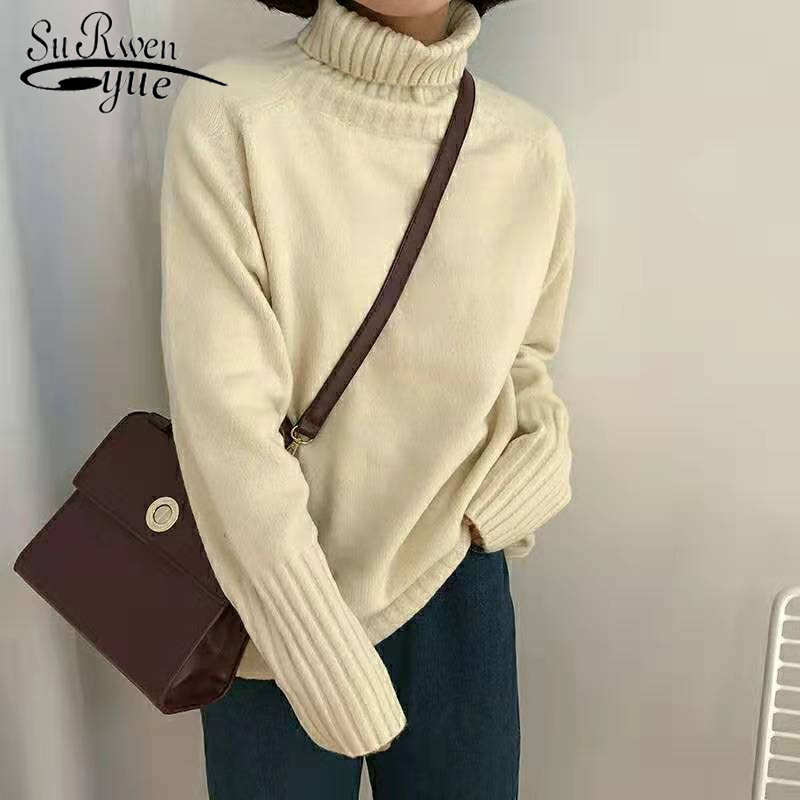 

Casual Autumn Clothing Turtleneck Women Maglione Donna Girls Tops Sweaters Pullovers Solid Sweater 5230 50 210521, White