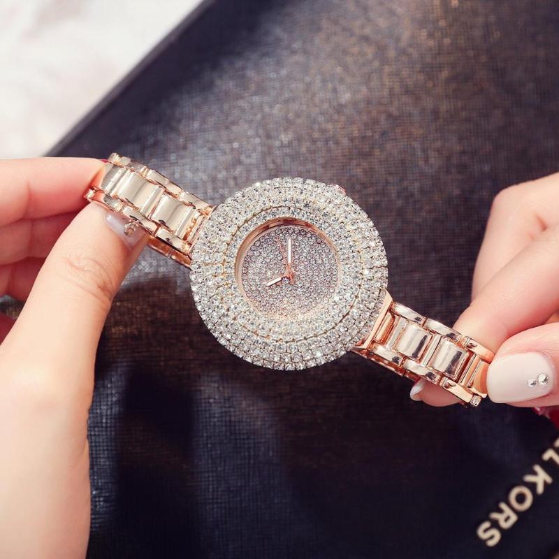 

Wristwatches 2021 Fashion Women's Watch Luxury Top Brand Ladies Crystal Large Dial Watches Quartz Stainless Steel Clock Saati, White