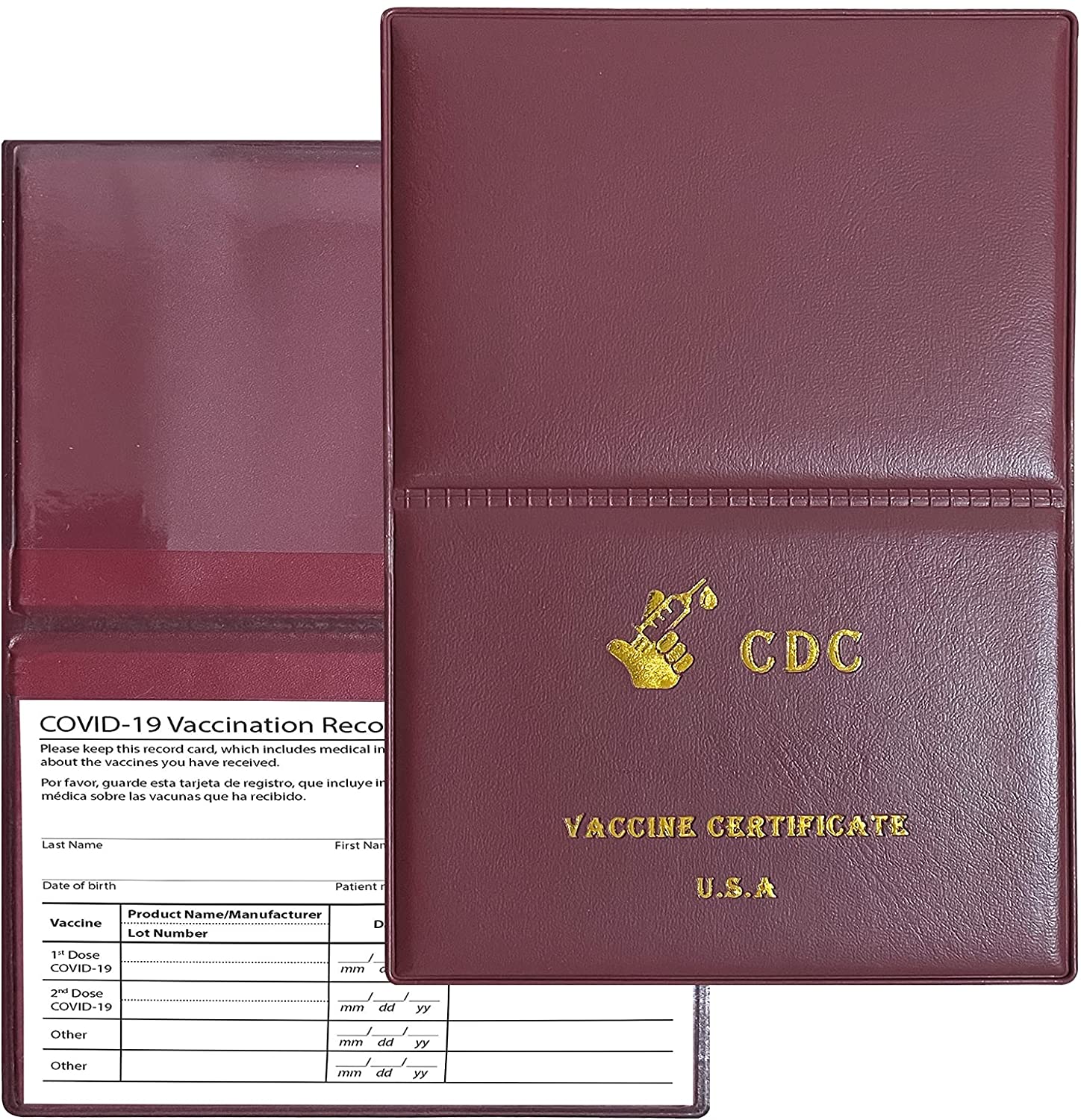 1 PCs Burgundy Passport Holder, 3x4 Card Holder to Keep Vaccination Record Card , CDC Vaccination Holder to Secure Your 4x3 CDC Cards-image-708297713