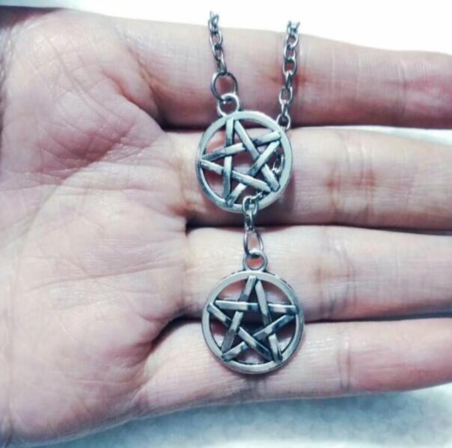 

New Gift Vintage Jewelry Wicca Pentacle Adjustable Double Pentagram Star Silver Cross Wiccan Pagan Pendant Lariat Necklace 865 Rgkqb