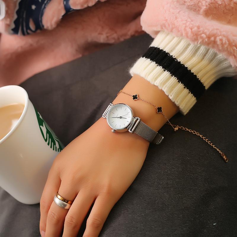 

Wristwatches 2021 Fashion Women Watch Stainless Steel Marble Strap Quartz Watches Small Dial Ladies Dress Relogio Feminino Clock, White