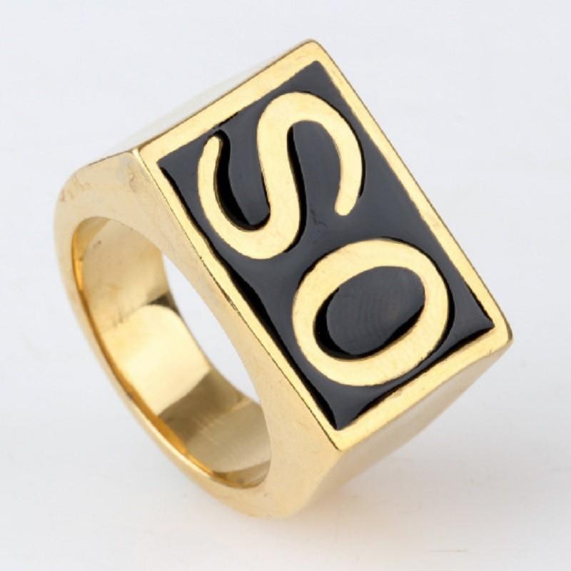 

Cluster Rings SO Men's Gothic Biker Ring Signet 316L Stainless Steel Golden Tone Jewelry