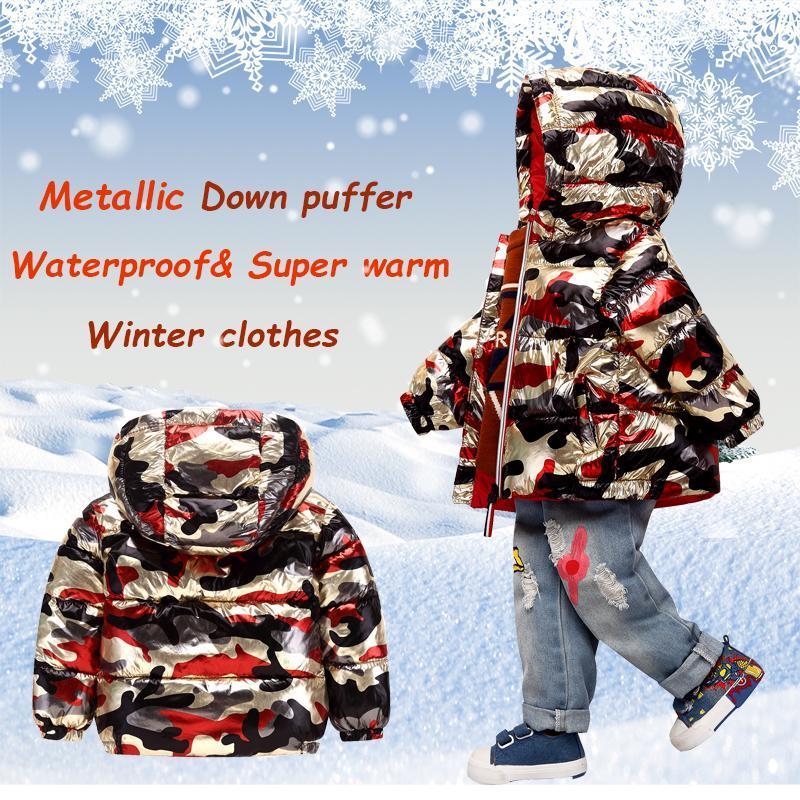 

Coat Winter Jacket For Boy Girls Snowsuit Down Puffer Parka Metallic Kids Outerwear Warm Children's Baby Overalls, Blue;gray