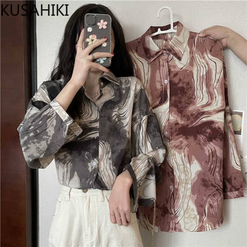 

Vintage Printing Long Sleeve Women Shirt Spring Korean Turn-down Collar Blousas Femme Causal Blouses Mujer 6E851 210603, Black