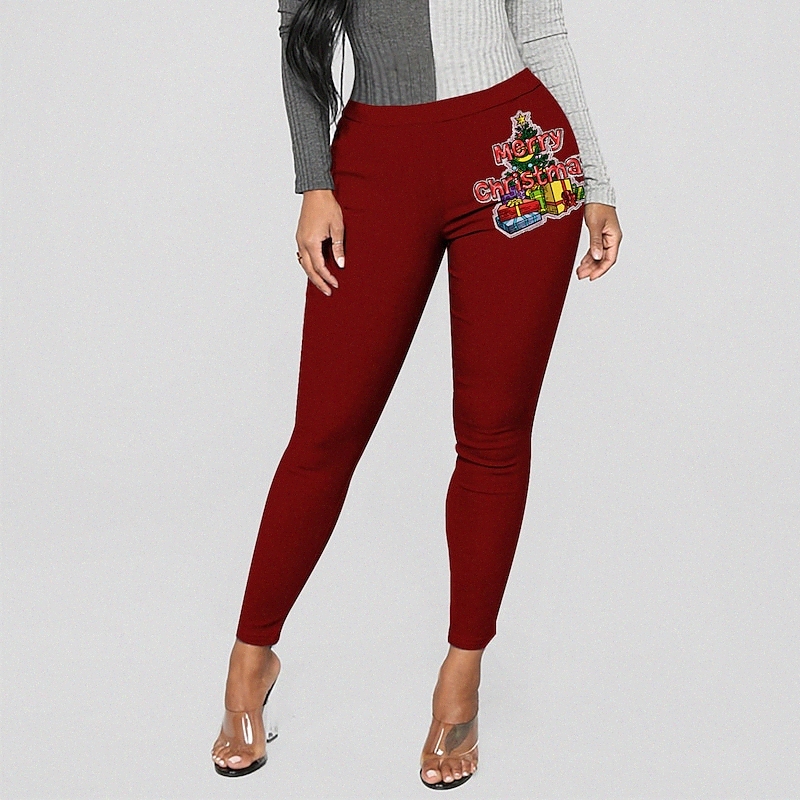 Collants athléisure hip-hop de femmes imprimé Pantalons à la cheville Pantalon cadeaux de Noël sortant de l'arbre extensible confort de Noël légè