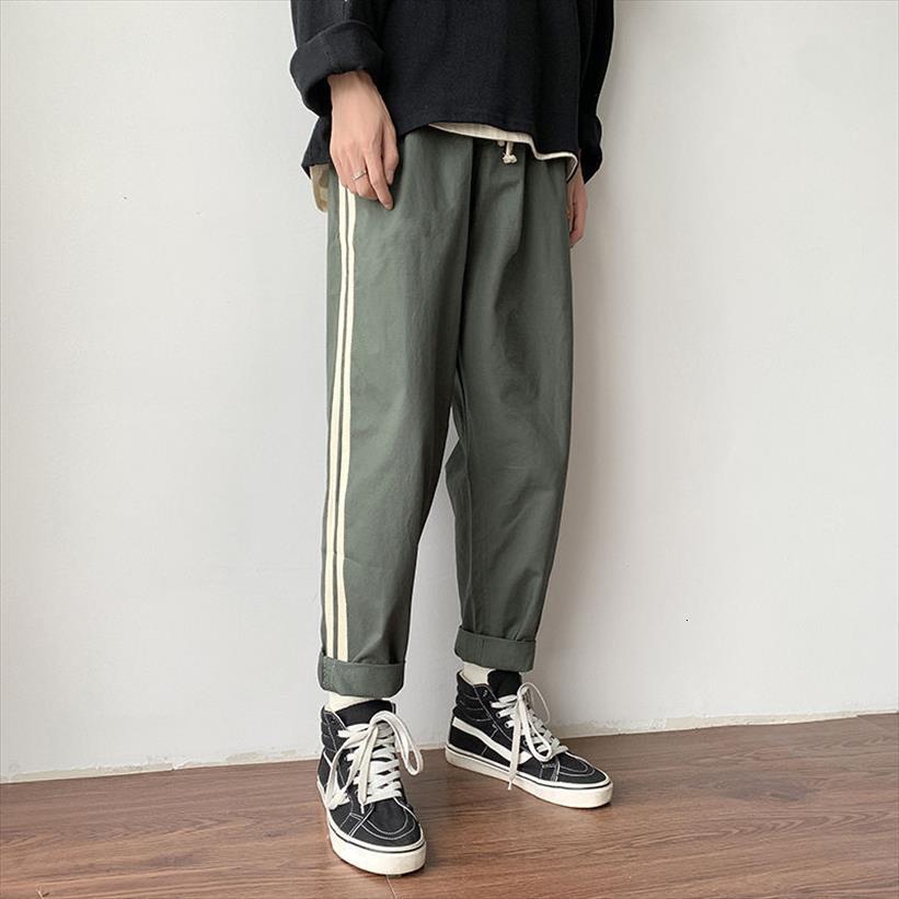 

track side stripe loose women pants casual streetwear ankle length trousers black
