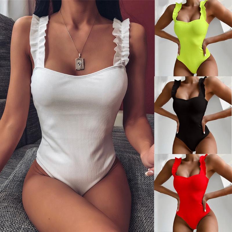 

Bras Sets 2021 Selling Women Solid Color Jumpsuit Push-Up Padded Bathing Wear Fashion Lace Straps Wire Free Lady Daily Intimates, Yellow