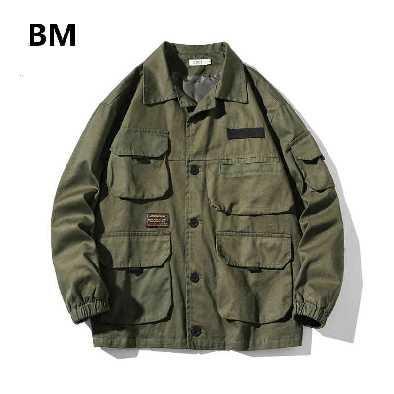 

Men's Jackets Autumn Fashion Harajuku Workwear Jacket Korean Style Army Green Lapel Casual Coat Men Clothing Japanese Streetwear M