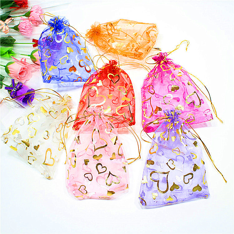 

Colorful Organza Bags Iron Heart Bronzing Special Design Pouch Wedding Promotion Gifts Bag Jewelry Package