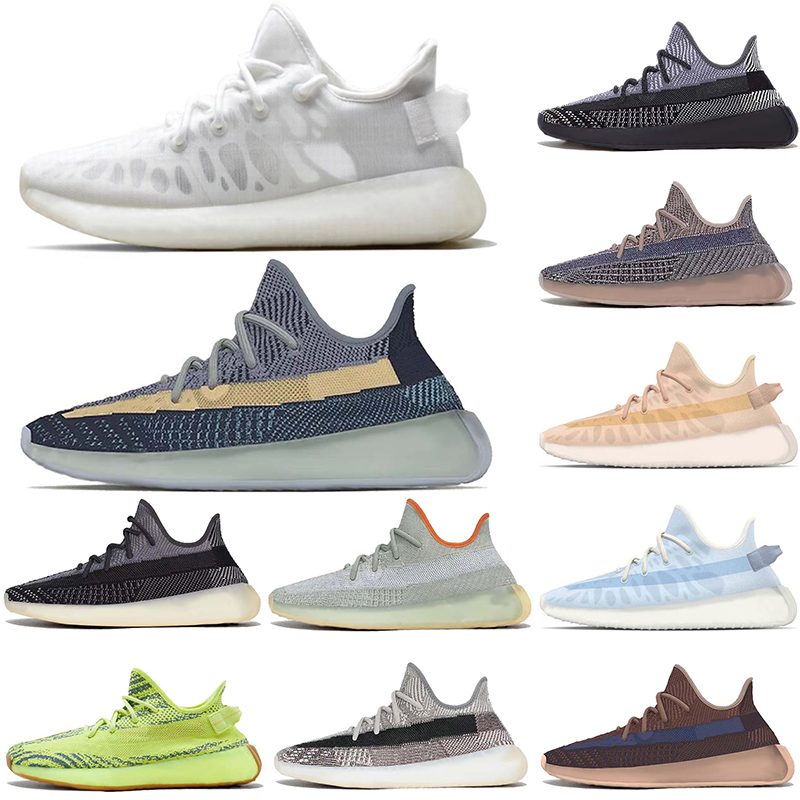 

wholesale reflective kanye running shoes mono mist ice black cream white tail light ash blue pearl bred v2 womens mens off trainers sneakers, White;red