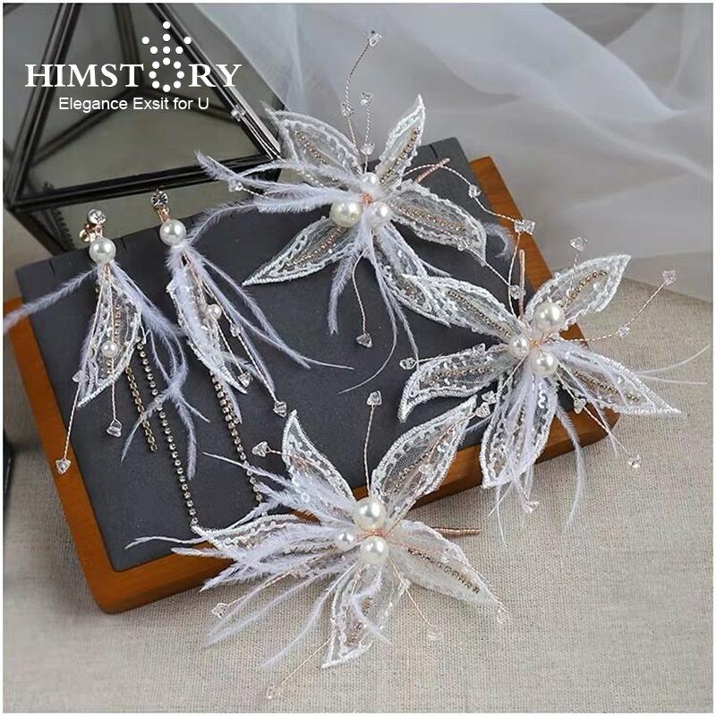 

Hair Clips & Barrettes Himstory Fairy White Feather Headdress Clip Women Girls Sweet Flower Accessories Wedding Accessorie, Golden;silver