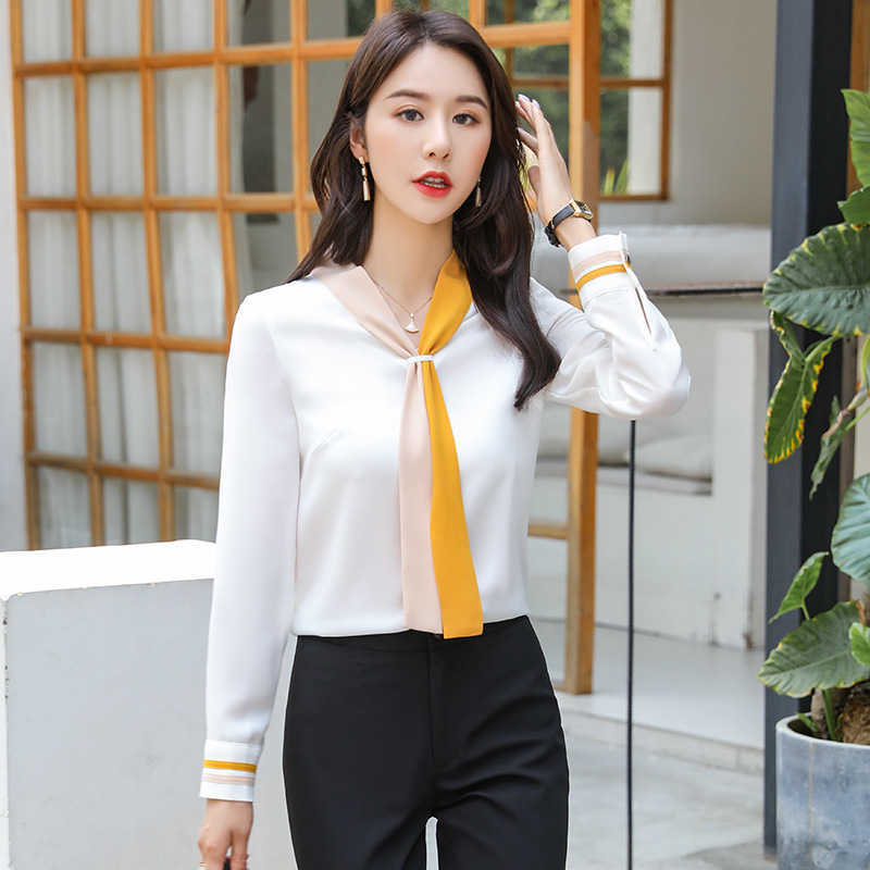 

Large size -4XL casual ladies elegant office shirt high quality temperament loose chiffon bottoming trend 210527