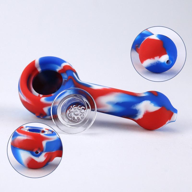 

4.2 inches silicone smoking pipes Mixed color glass pipe multi holes bowl hand